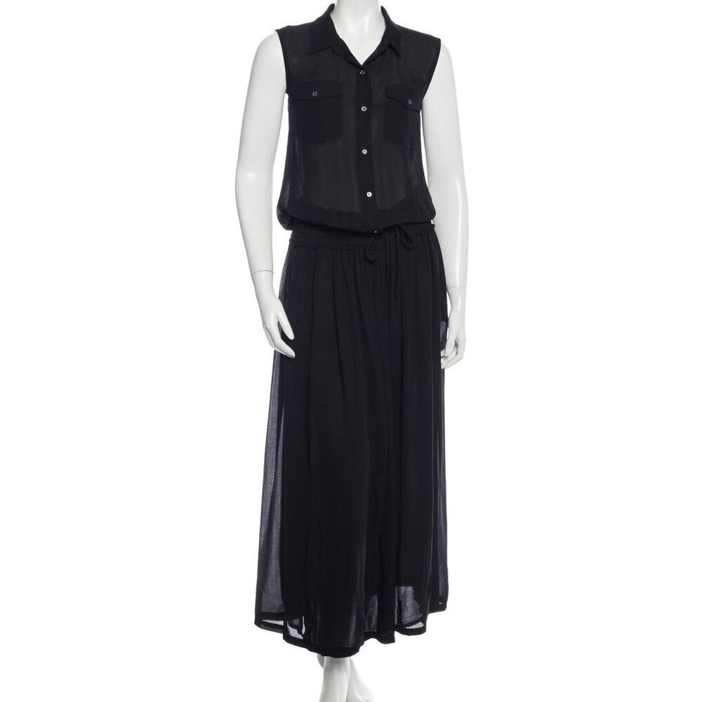 IRO Ferney Blouson Maxi Dress Chiffon Button Front Sleeveless Pocket Black 1 S